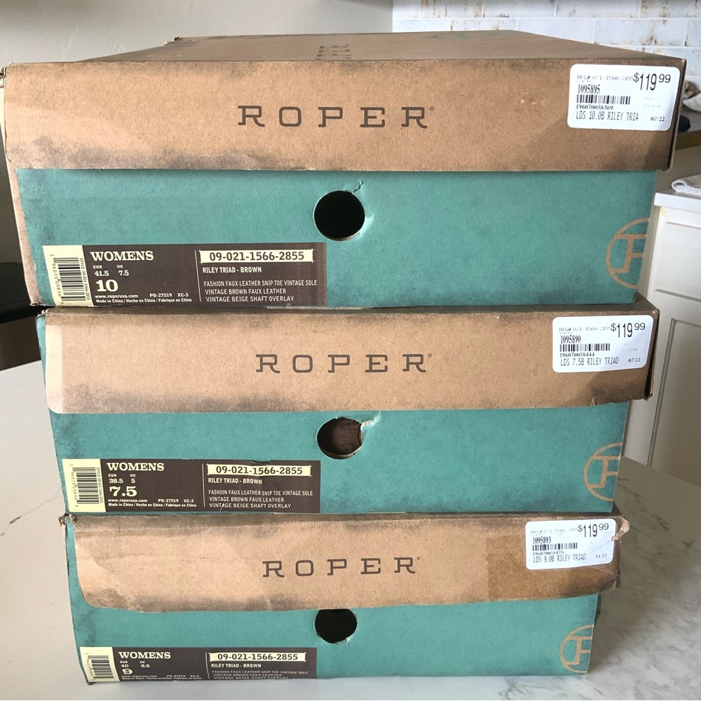 Roper Faux Leather Riley Triad Cowboy Boots Vintage Brown Multi Sizes NIB - Picture 11 of 14